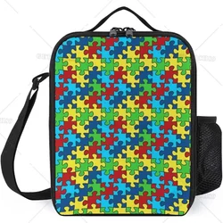 Autism Awareness Puzzle Insulation Lunch Tote Bag for Women Men Reusable Portable Cooler Bag for Work Travel Picnic School