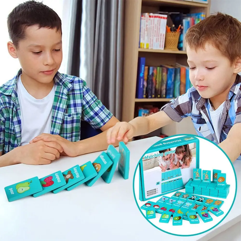36 STKS Creatieve Houten Ketting Spel Cartoon Fruit Dier Paar Bijpassende Matching Game Blauwe Houten Puzzel Leren