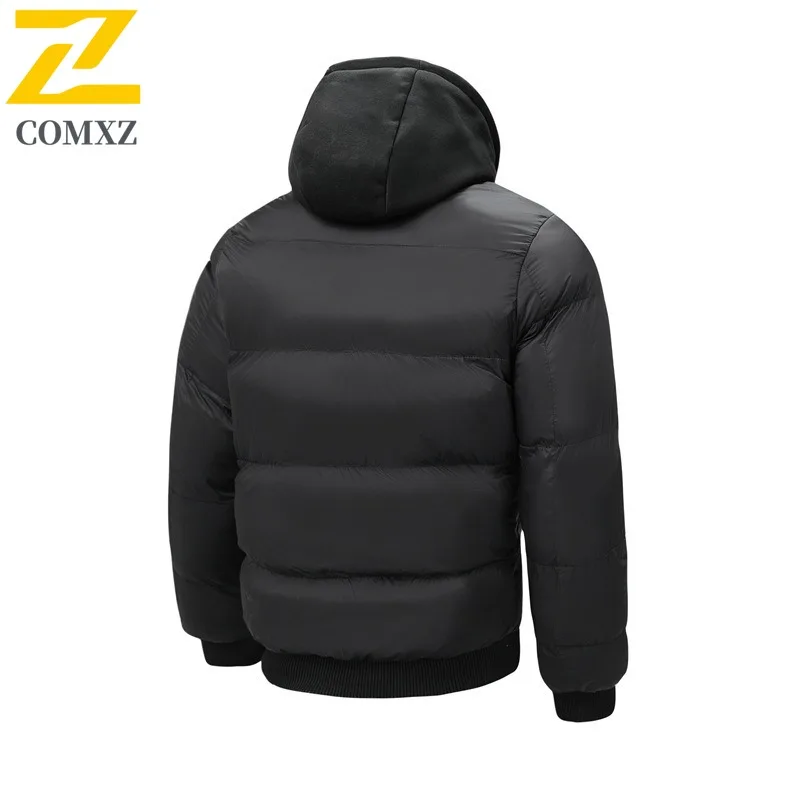 COMXZ 2025 Men Korean Shiny Hooded Thickened Winter cotton-padded Jacket Warm Tactic Waterproof and Windproof Outdoor Sport Coat