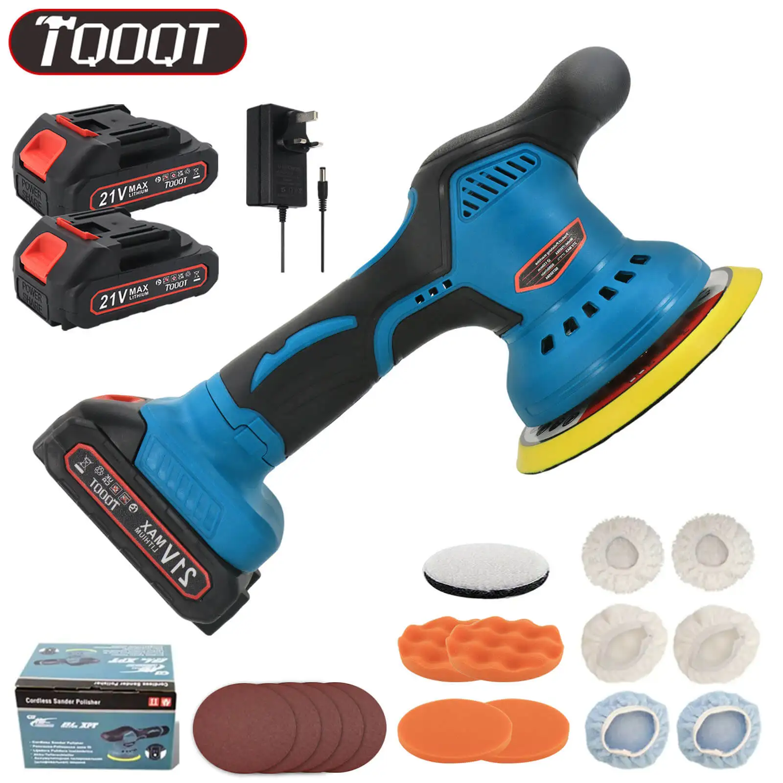 6 Inch Cordless Car Polisher Buffer Sander 8 Speed 21V Electric Polishing Machine Buffing Sponge Kit