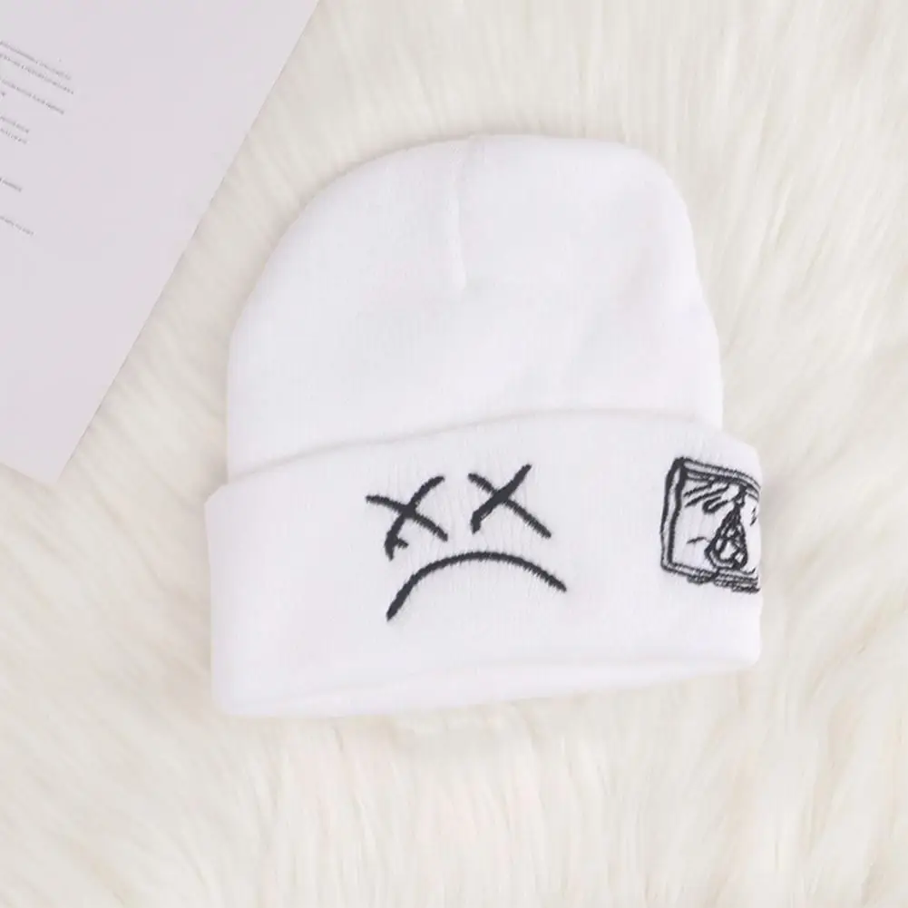 Unisex Knitted Hat Men Women Knitted Hat Hop Style Embroidered Knit Hat for Women Men Warm Woolen Beanie with Expression Pattern