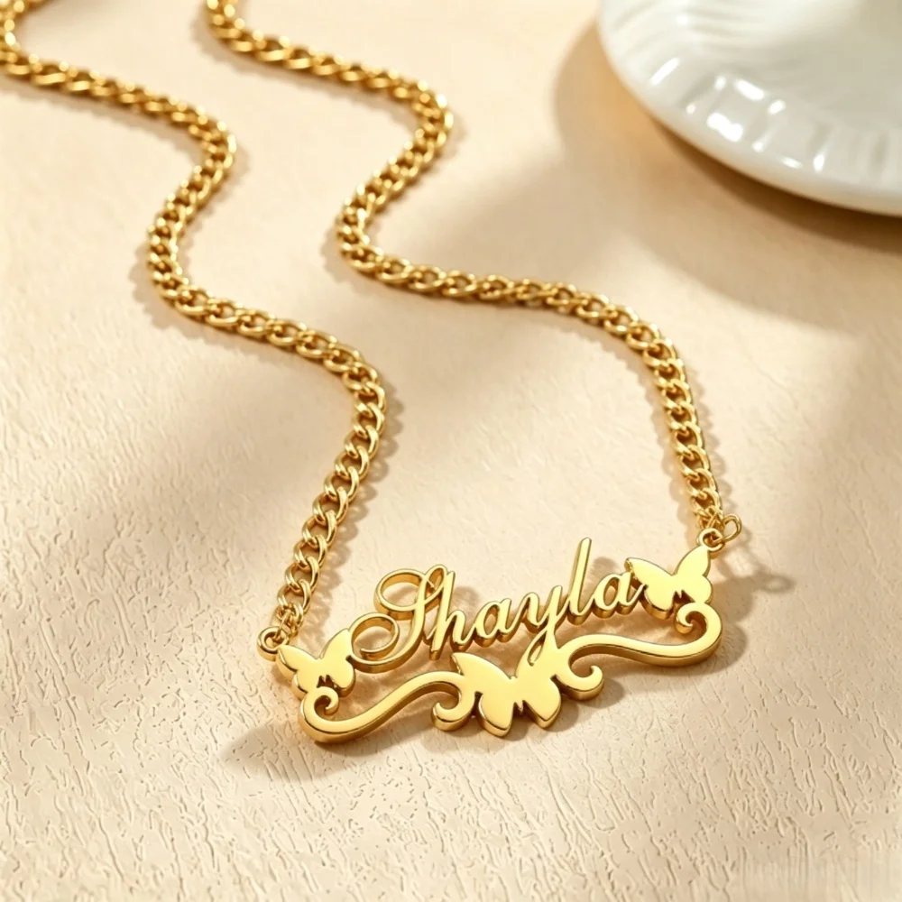Customized big Personalized Names Pendant Necklace Stainless Steel Gold Color Cuban Thick Chain for Men Women Custom Jewelry - view 3