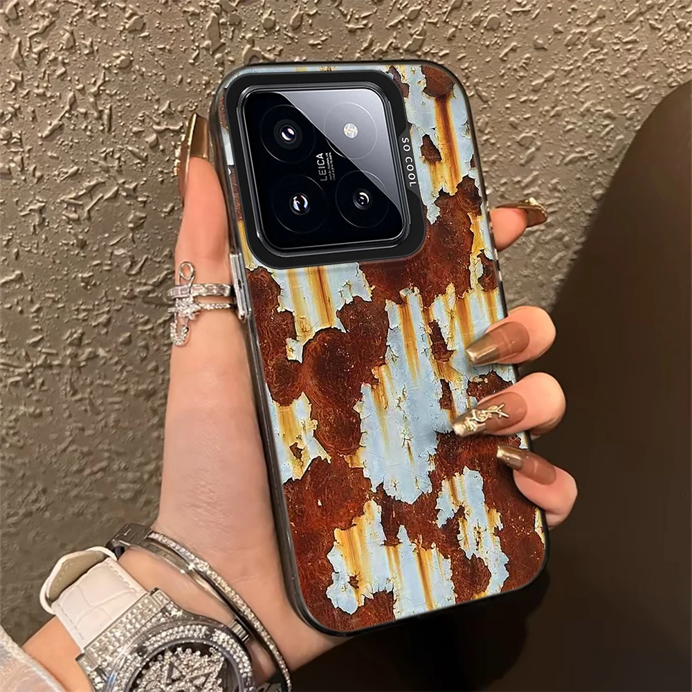 Funda de PC suave IMD con diseño de pintura pelada y efecto de óxido para Xiaomi Redmi 15C, Note 14, 13, Note 12, Note 11, 10 Pro+ 5G, Note 14C, 13C, 12