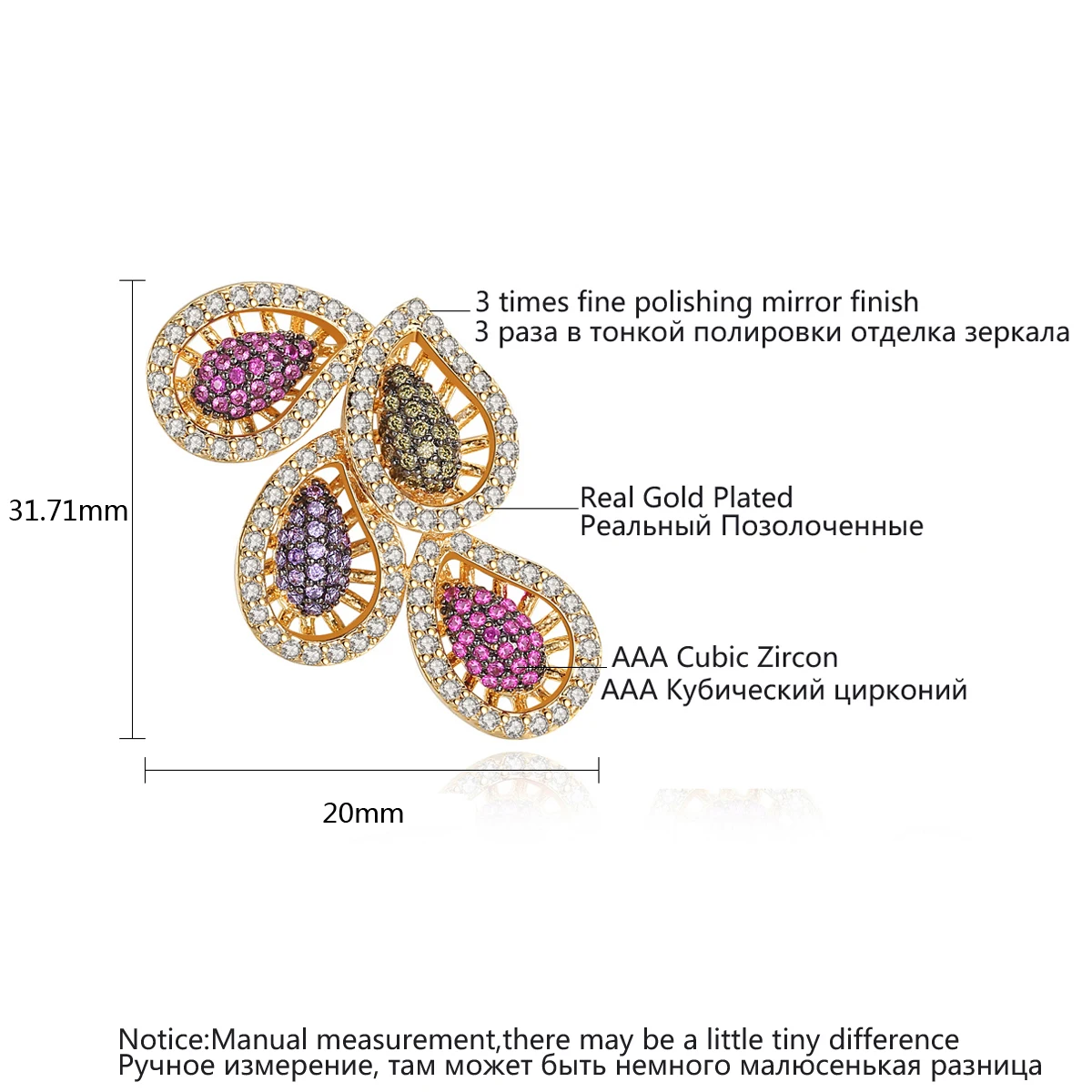 LUOTEEMI Luxury Rainbow Multiple Color Leaves Stud Earring for Women Luxury Leaf AAA Cubic Zirconia Wedding Jewelry for Bridal