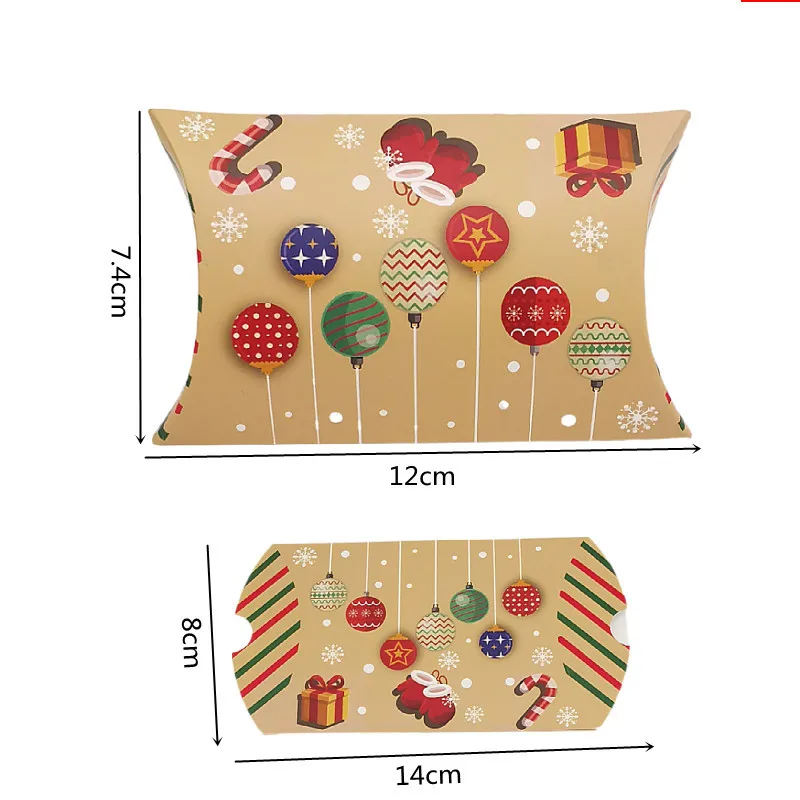 12/24Pcs Kraft Paper Christmas Pillow Candy Gift Box Sweet Creative Favor Gift Packaging Gift Box Merry Christmas Party Supplies
