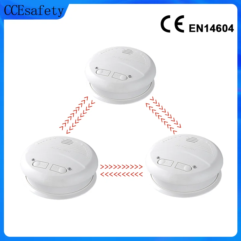 433 MHz Rookmelder Draadloos onderling verbonden Rookmelder Foto-elektrische Rooksensor Vervangbare Batterijen EN14604 Gecertificeerd