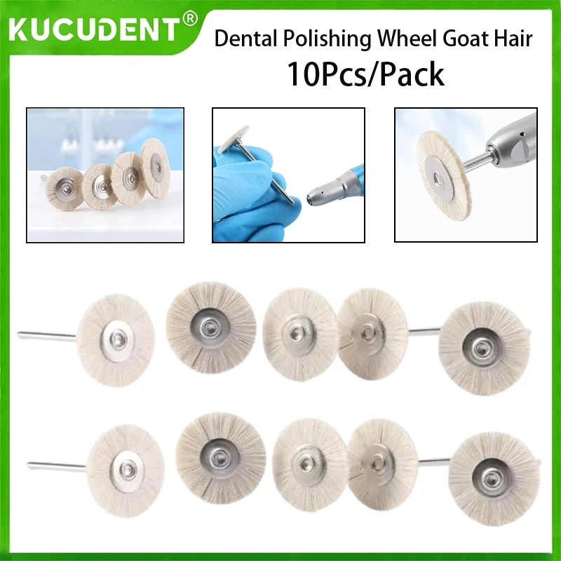

10Pcs Dental Polishing Brush Wheel White Goat Hair For Low-Speed Handpiece for Grinding Ceramic/Metal Dentistry Teeth Polisher