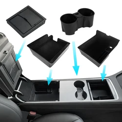 For Tesla Model Y Hidden Storage Box Car Center Console Armrest Front and Rear Flocking Layered Grid Organized Container Slide