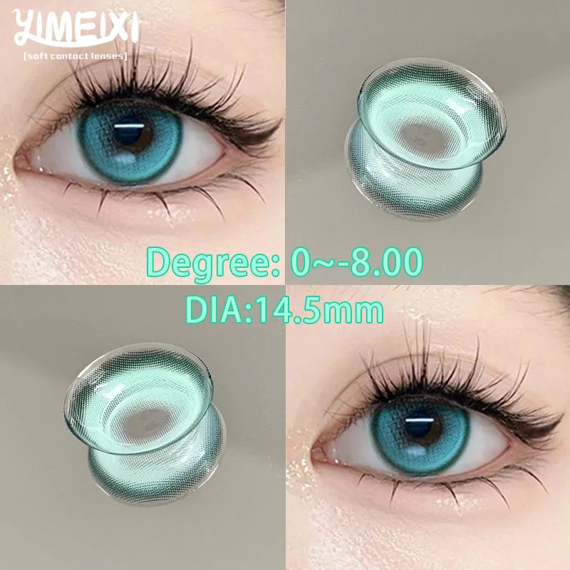 YIMEIXI 1Pair New Colored Contact Lenses with Prescription Myopia Lenses Anime Green Pupils Soft High Quality Lenses Blue Makeup