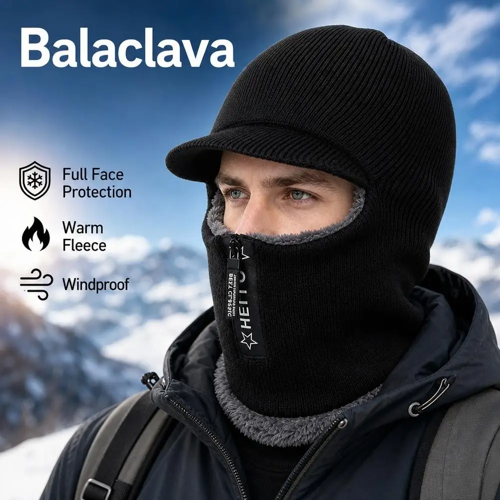 New Men Winter Warm Wool Hat Outdoor Ear Protection Hats Warm Thick Bicycle Knitted Capd Scarf Windproof Visors Cap