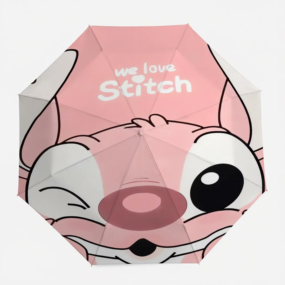 

Disney Lilo & Stitch Angel "We Love Stitch" Print Automatic Folding Umbrella, Portable Waterproof Windproof Travel Umbrella for