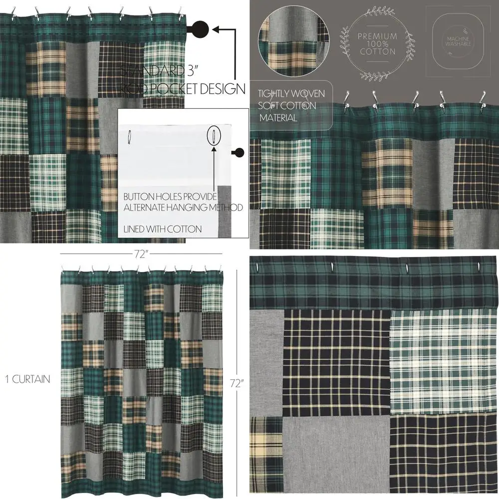 

Green Plaid Patchwork Shower Curtain, 72x72