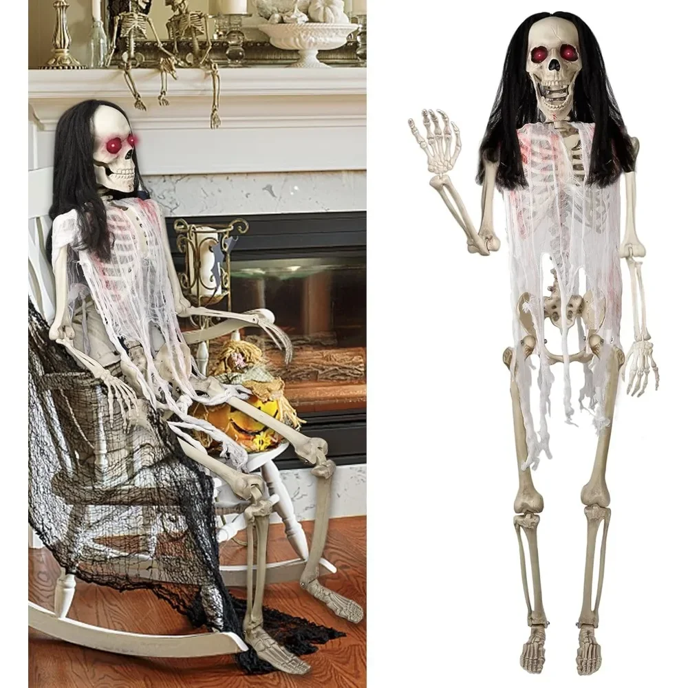 

Halloween Ghost ， Halloween Skeleton 5.4 Ft Full Body Posable Joints, Realistic Life Size Bones Haunted House Prop Access