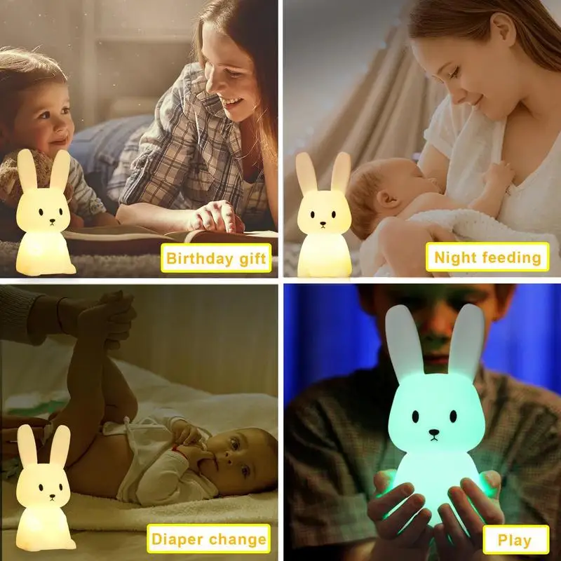 

Bunny Lamp Cute Rabbit Lamp Color Changing Silicone Lamp Rechargeable Night Light Animal Lamp Toddler Night Light For Boys And