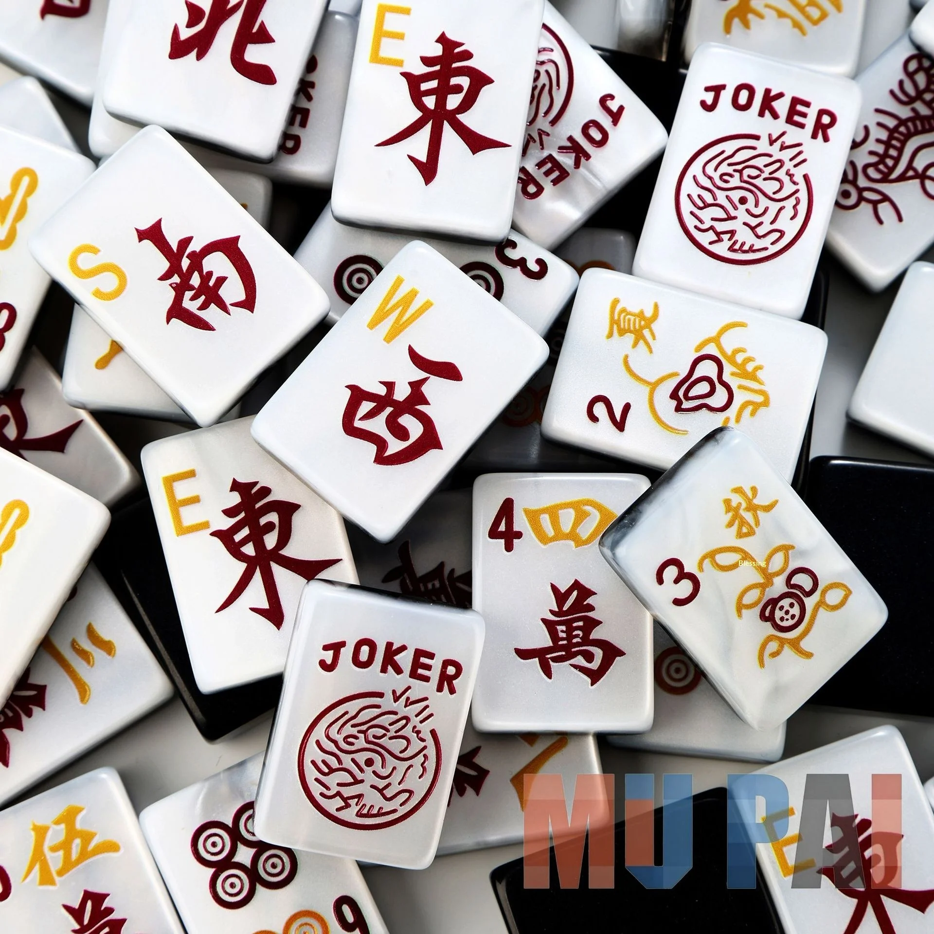 Pearl Shell Acrylic Mahjong, American Style Black White, Portable Crystal Gift, Chess Card Entertainment, 4 Players Set