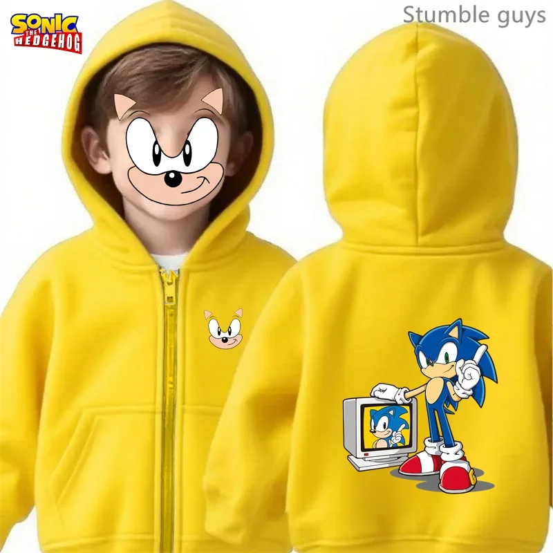Sonic Kids Anime Zip Hoodie Primavera Outono Moda Meninos Roupas Meninas Sportswear Match Coat