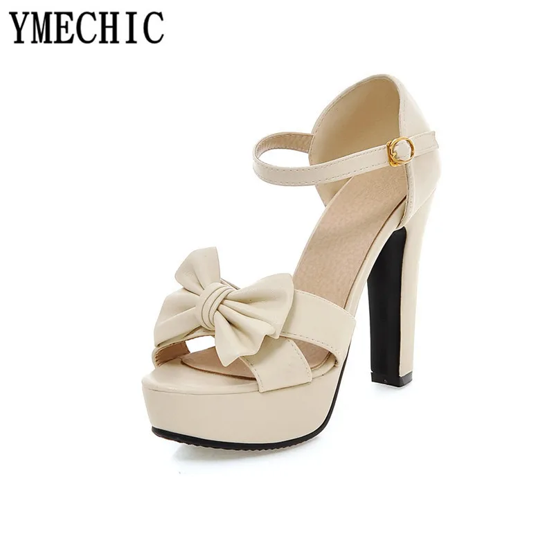 YMECHIC 2023 Ladies Butterfly-knot Platform Spike High Heels Sandals Women Party Shoes Pink Beige Large Size Summer Shoes Woman