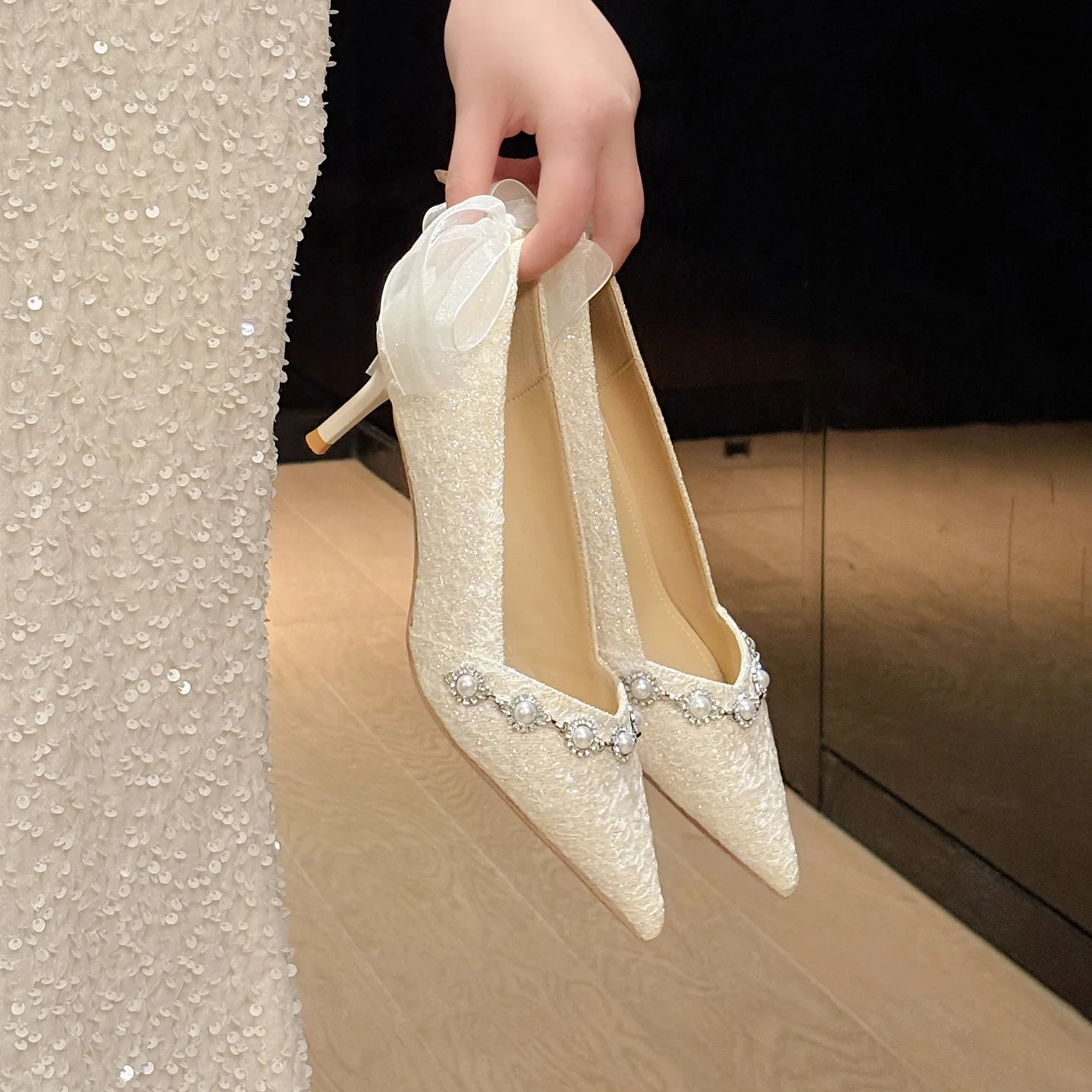 

Свадебные туфли на высоком каблуке Bloom Steps, женские туфли на шпильке, новые французские туфли для выступлений, свадебные туфли, туфли на высоком каблуке с острым бантом