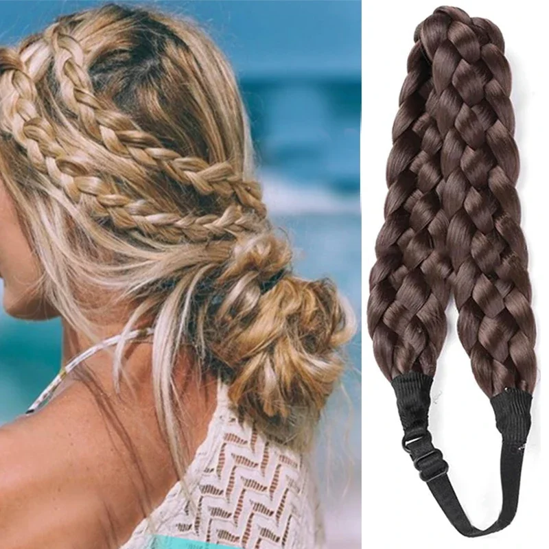 Styl boho syntetyczna opaska Fishtail warkocze do włosów z regulowany pasek plecioną opaską do włosów dla kobiet