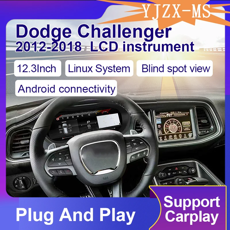 

Цифровая приборная панель KD для Dodge Challenger 2012-2018, 12.3-дюймовый ЖК-дисплей с CarPlay, Android Auto и GPS