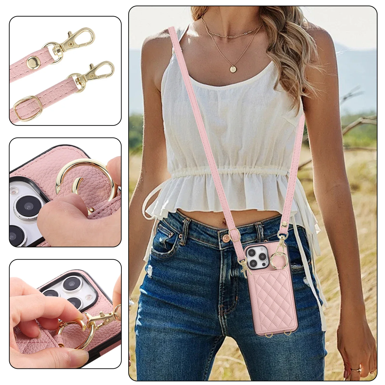 محفظة كروس مع حامل بطاقة حافظة هاتف جلدية لهاتف آيفون 17 Air 16E 17 16 15 14 13 12 11 Pro Max X XR 7 8 Plus غطاء حلقي #3