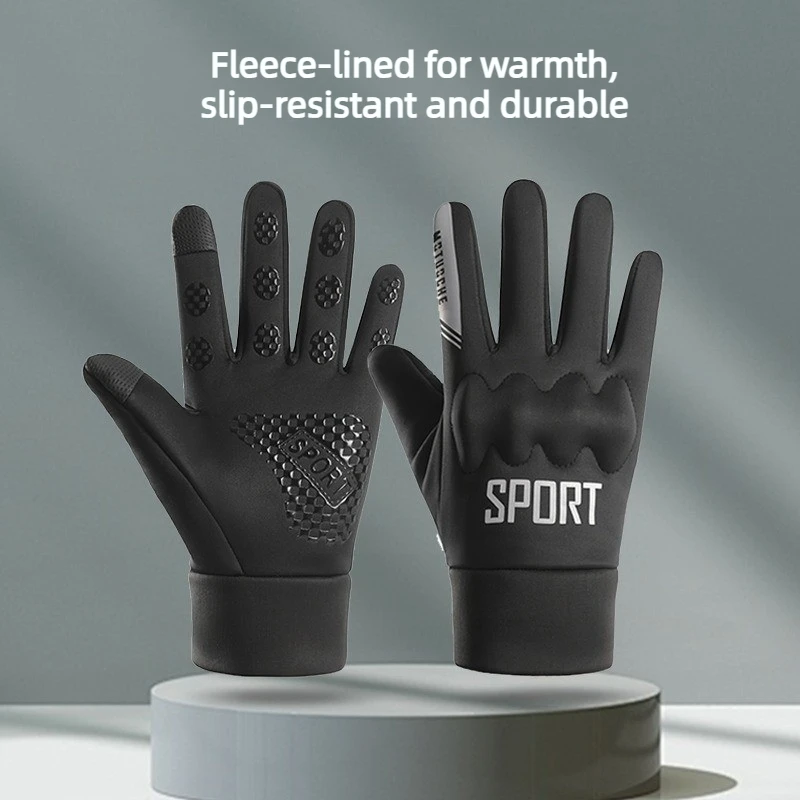

Cycling gloves fleece touch screen men and women reflective strip anti-wear silicone non-slip warm sports inner shell protection