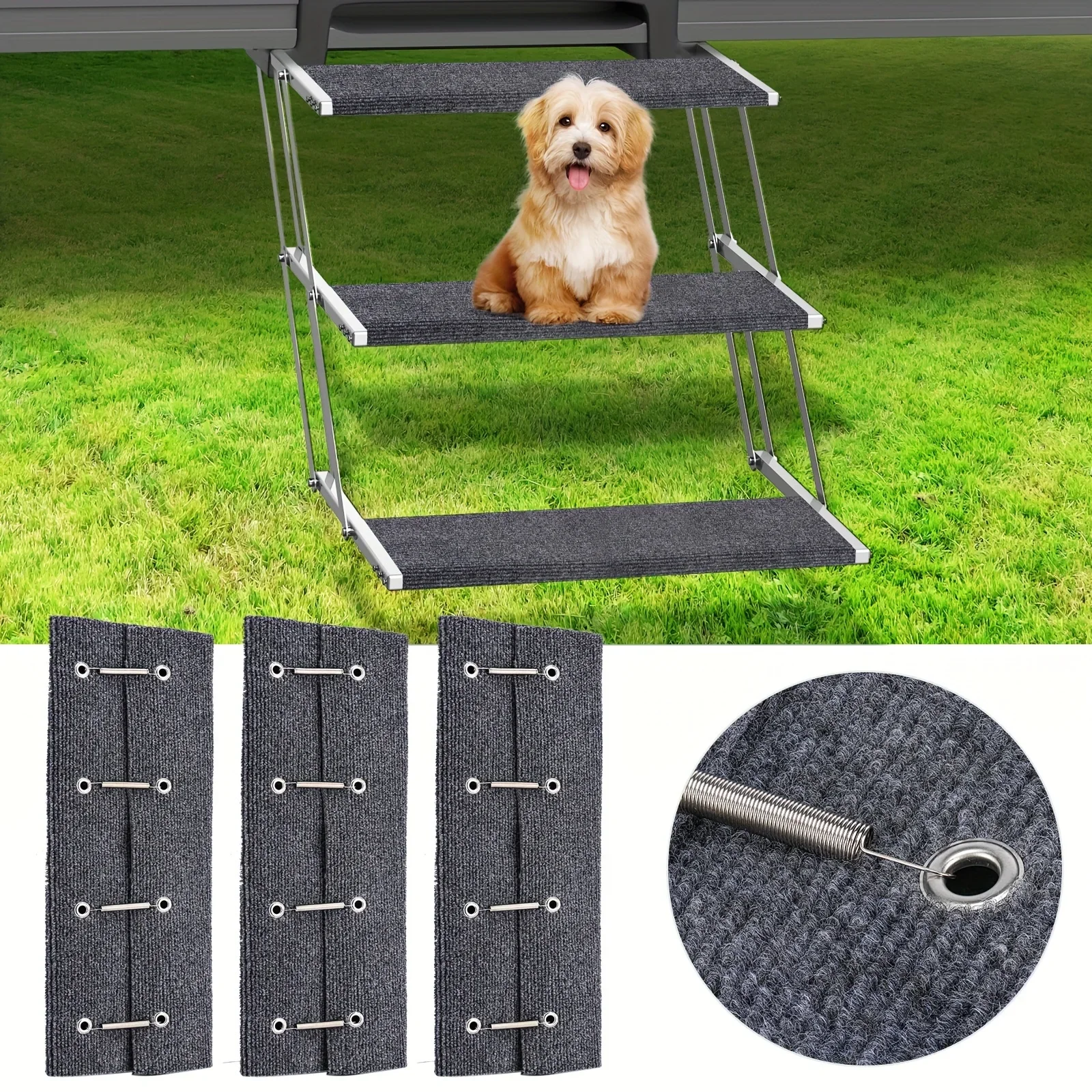 Gray Outdoor Camper Step Mats - High-Quality Spring-Loaded RV Step Rugs for Reducing Noise and Protecting Steps from Wear