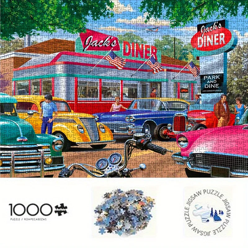 Vintage American Diner & Classic Cars Jigsaw Puzzle Adult Retro Theme Intellectual Game Home Leisure Decorative Puzzle Toy