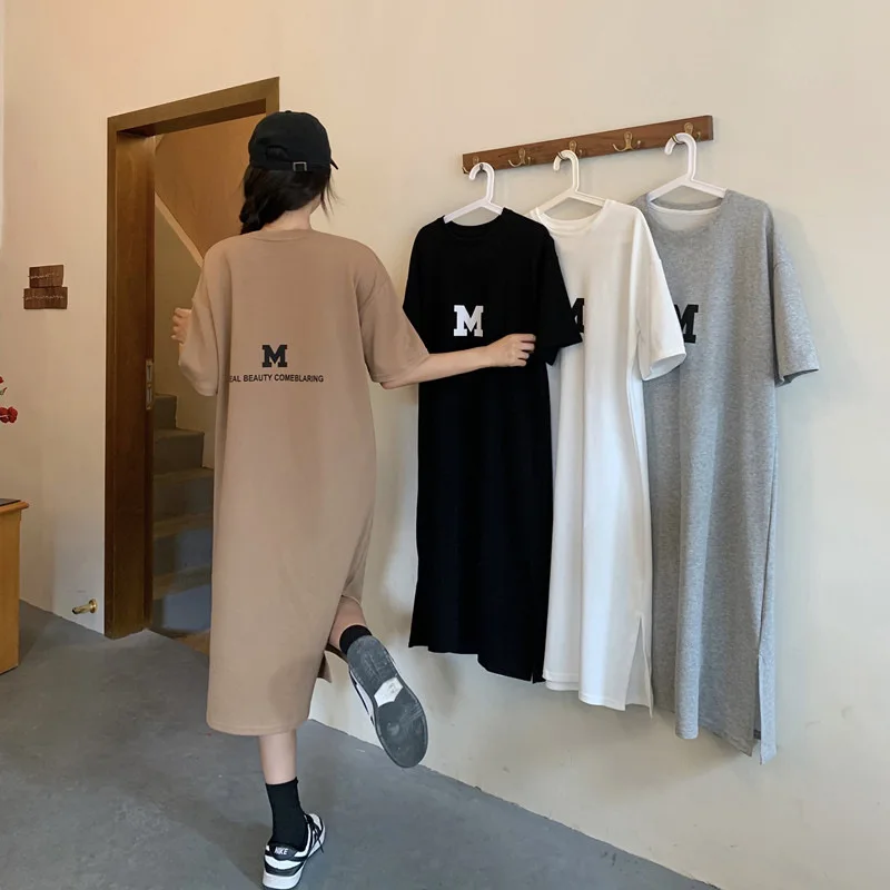 Summer New plus Size Women's T-shirt Loose Belly Covering Long Slimming Base Shirt Cotton Linen round Neck Short Sleeve Cityw...