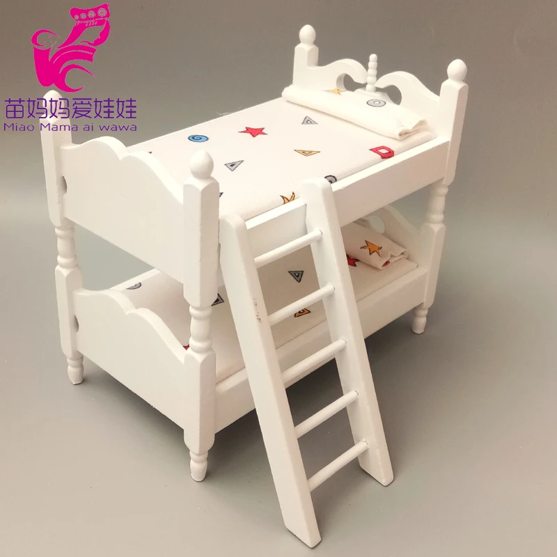 Doll House Mini Furniture Bedroom Micro Scene Model European Style Wooden Fabric Double Bed