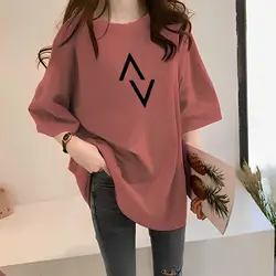 Summer Short Sleeve Crew Neck Women's Pullover Geometric Solid Color T-shirt Midi Casual Loose Comfortable All-match Tops