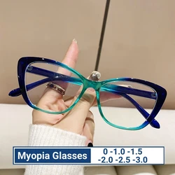 Ultra-light Near Sight Eyewear Cat Eye Myopia Glasses for Women Fashion Anti Blue Light Computer Eyeglasses Diopter 0 To -3.0