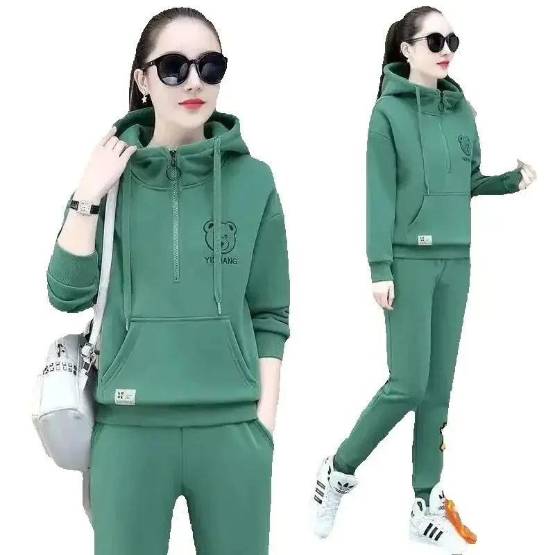 Womens Two Peice Set Women's Suit Fleece Thickened Sweater 2025 Winter Warm Printed Mother Outfit Thin Loose Crop Tops and Pants