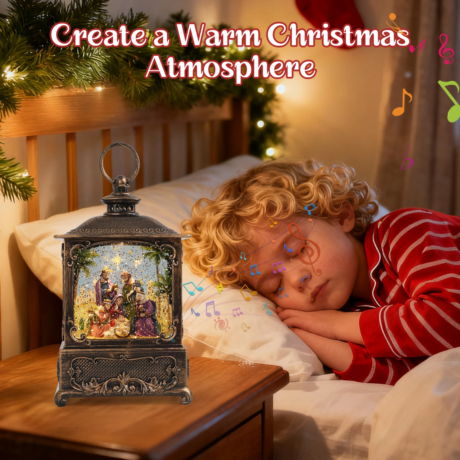 

Effortless Holiday Ambiance Two-Way Powered Christmas Music Lantern with Soothing Snow Globe, for Decor & Gifts
