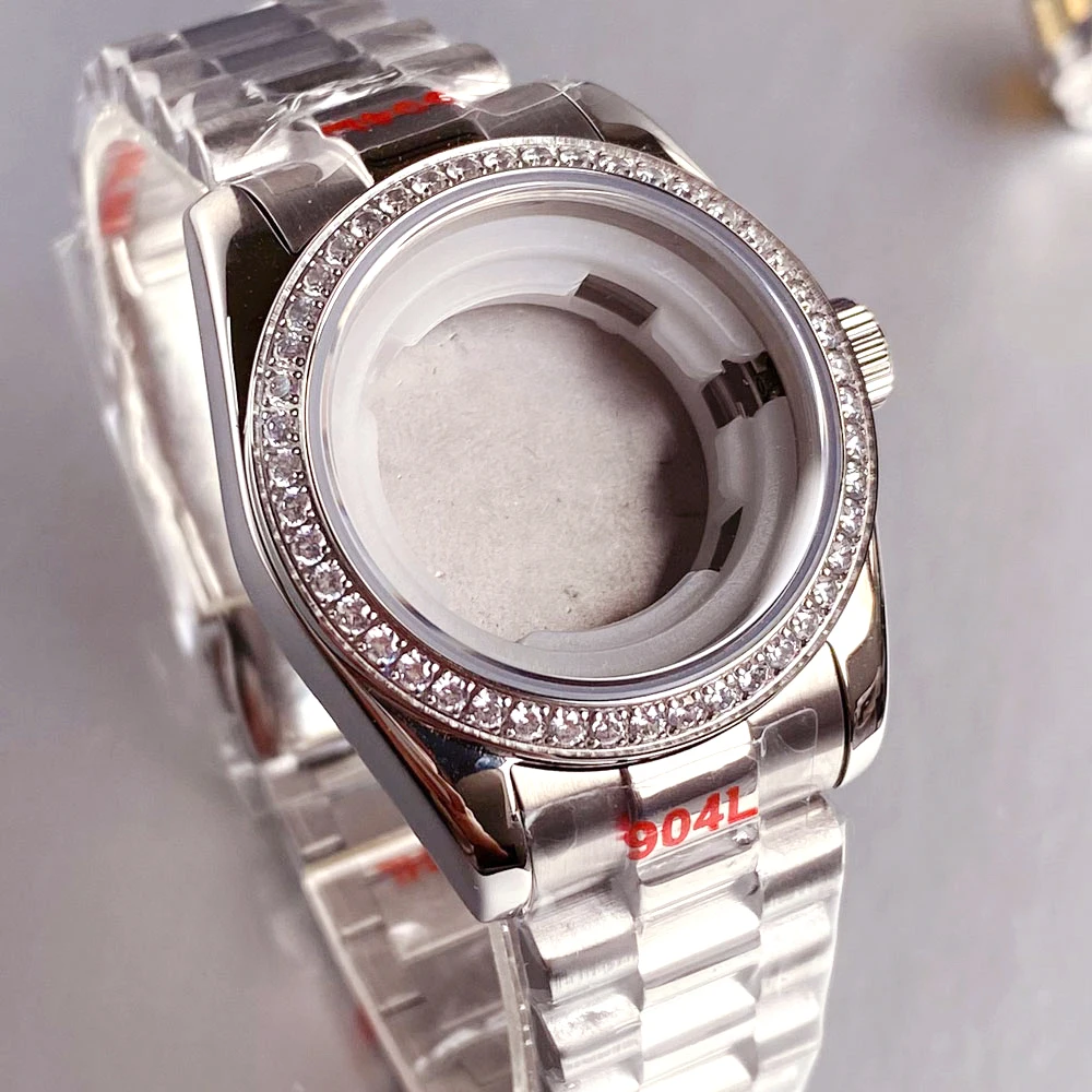 31mm Two-tone  Bracelet Diamond Bezel Watch Case 100m Waterproof Sapphire Glass Silver Gold Rose-Gold Fit NH05 Movement