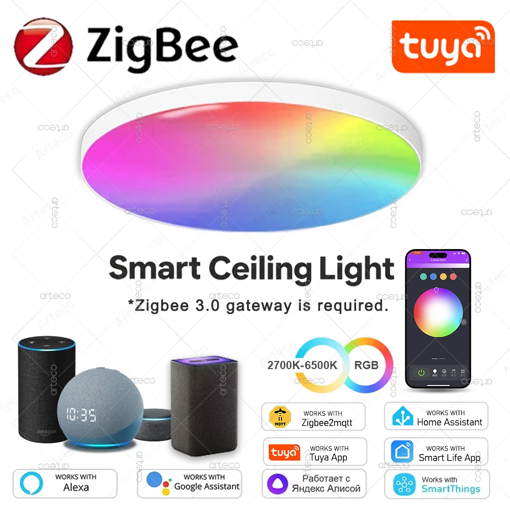 Tuya Smart ZigBee Deckenleuchte 24W RGBCW LED-Deckenlampe für Alexa Yandex Alice Sprachsteuerung App-Steuerung Wohnzimmer Schlafzimmer Beleuchtung