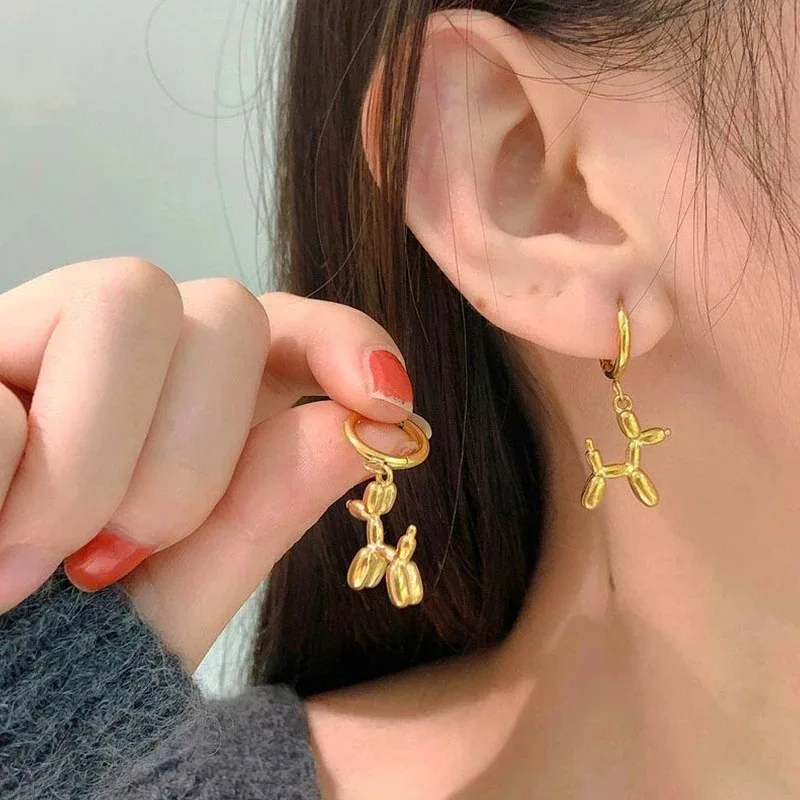 Creative Mini Balloon Dog Pendant Hoop Earrings for Women Korean Fashion Lovely Cartoon Dog Funny Earring Egirls Jewelry Gift