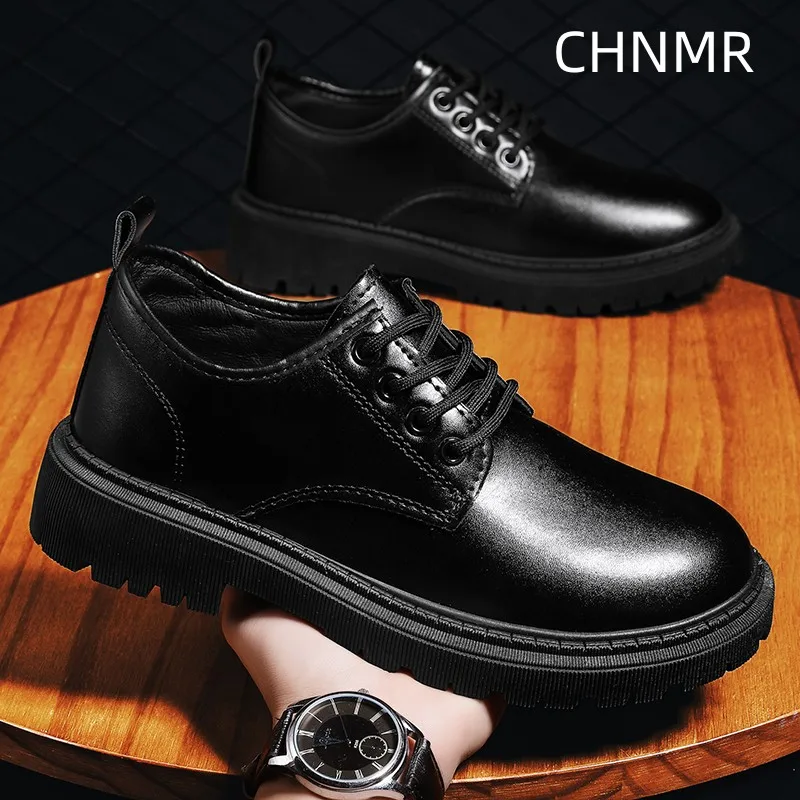 Leather Shoes for Men Casual Lightweight Outdoor Wear-Resistant Fashion Comfortable Round Toe Trendy All-match Shoes Spring Main