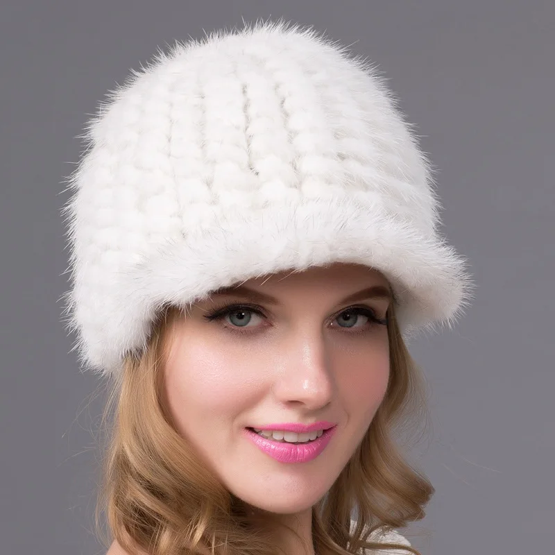 

Winter New High-Quality Mink Woven Fur Hat European American Fashionable Duckbill Hat Women's Encrypted Thick Warm Baseball Cap