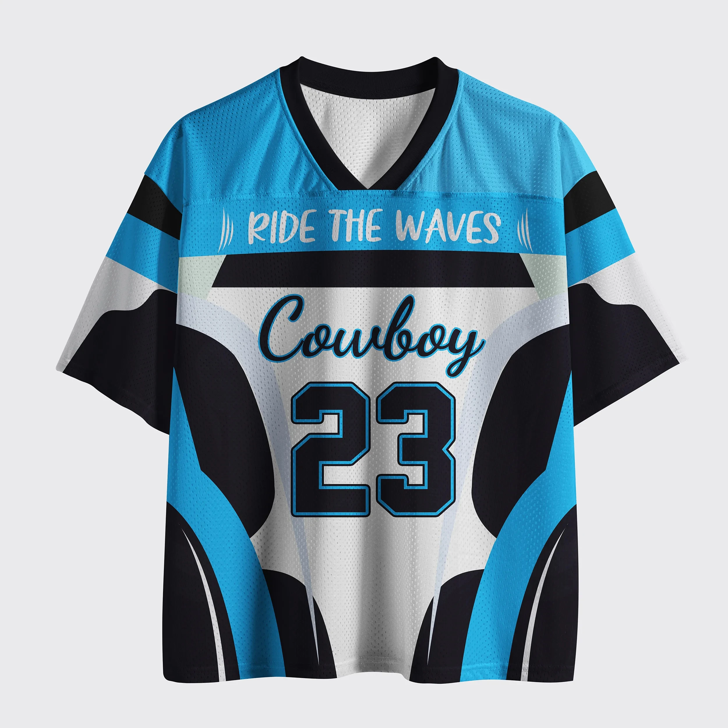 Trending Must‑have V‑Neck Mesh Sports Jersey Top Rated Wave Pattern Surf Cowboy 23 Graphic Print Short Sleeve Tops