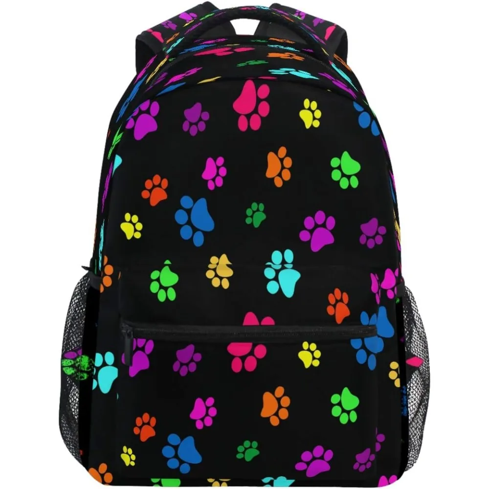 

New School Term Essential! Colorful Paw Prints Backpack, Fun Pet - themed Design, Casual Bag for Animal Enthusiasts