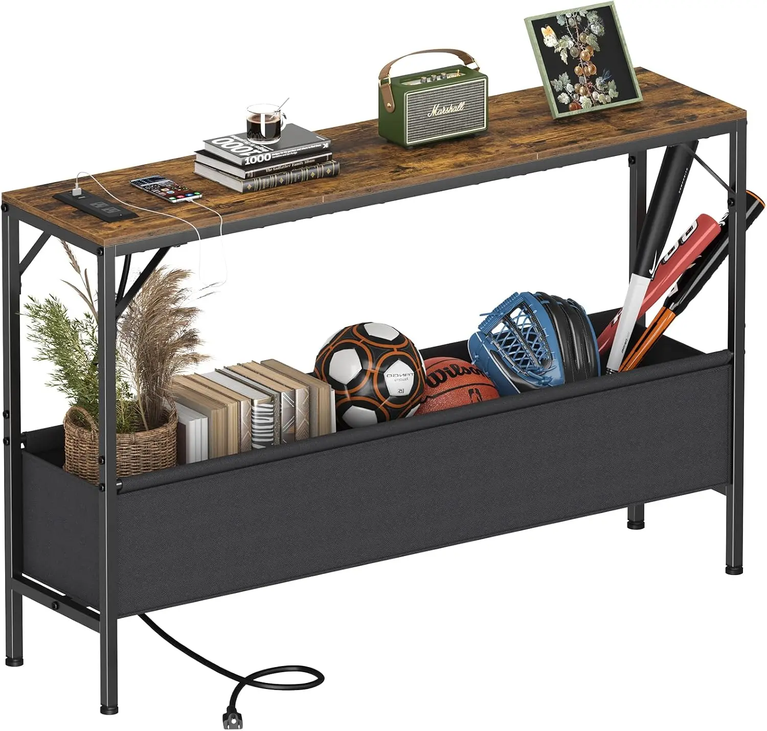 

Консольный столик, узкий придиванный столик, 47,2-дюймовый столик за диван с электророзеткой, прихожий столик, для гостиной, прихожей, входной зоны