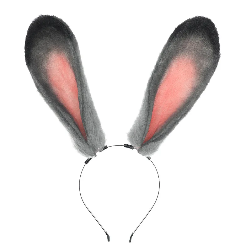 Gray Rabbit Cosplay Headwear Plush Lolita Girl Long Ear Headbands Halloween Hairband Costume Party