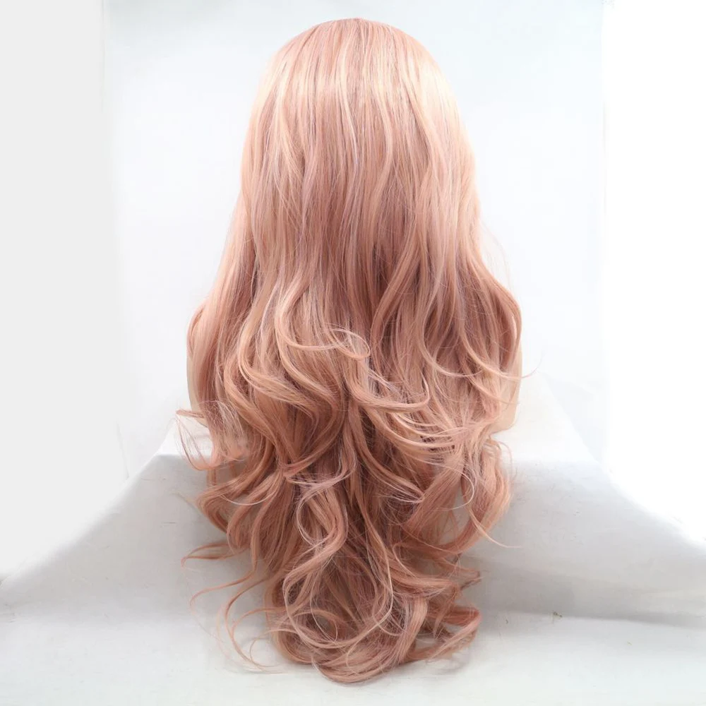 Melody Mixed Pink Lace Wig Long Body Wavy Peach Pink Lace Front Wig Heat Resistant Fiber for Women Drag Queen Cosplay 24inches