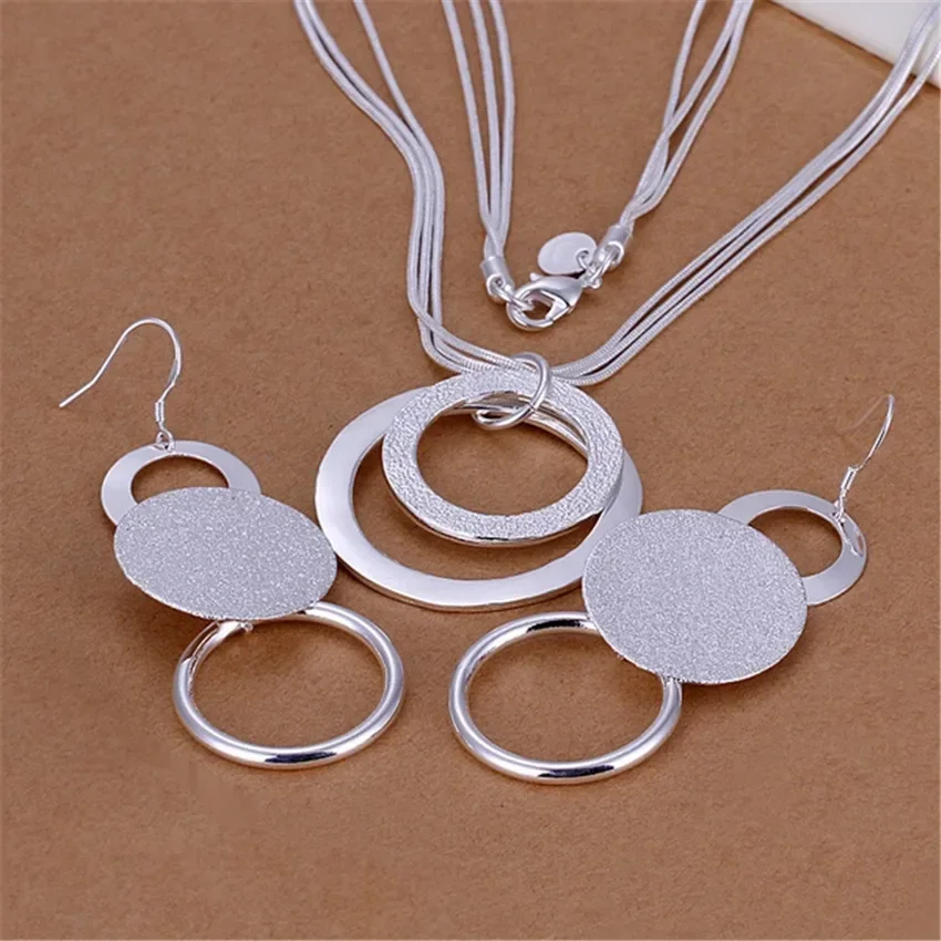 Charms Wedding Color Silver Jewelry Fashion Pretty Pendant Necklace Earring Women Party Set TOP Quality Stamped