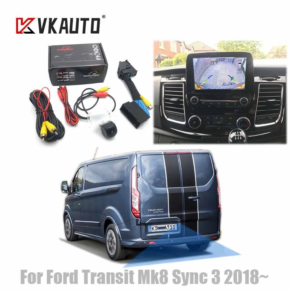 

VKAUTO Rear View Camera For Ford Custom Transit Mk8 With Sync 3 2018~ Adapter Cable Backup Parking Reversing Camera kit CCD HD