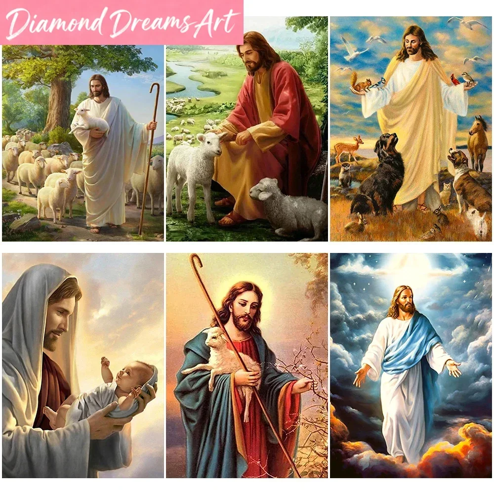 Peinture Diamant Chrétienne DIY Sans Cadre, Religion Jésus Dieu, Mosaïque Complète en Diamant, Broderie Point de Croix Animal, Kit Décoration Maison