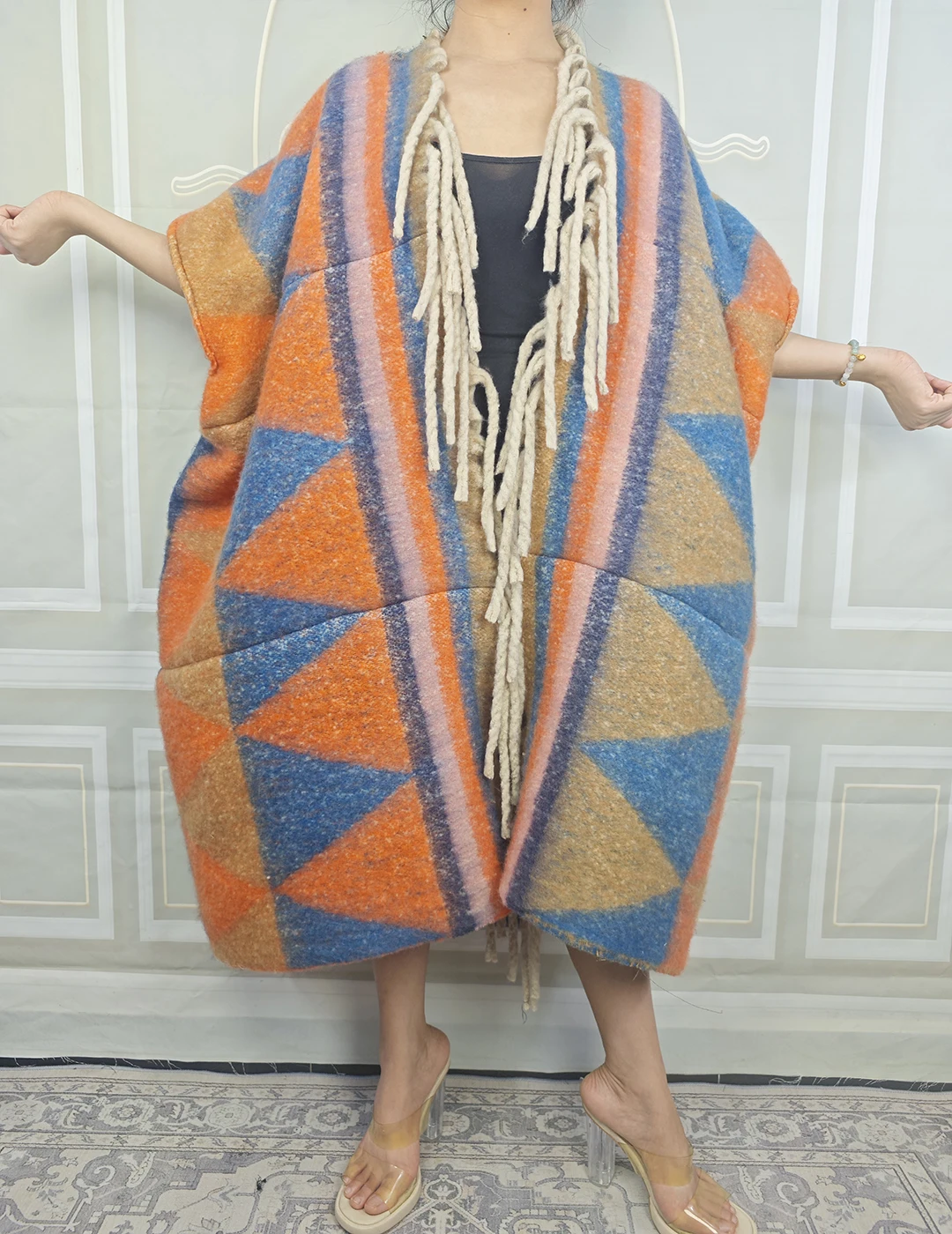 

2026 африканский женский зимний модный длинный кардиган с открытой передней частью, свободный теплый повседневный халат-кимоно для блоггеров, куртка, наряд