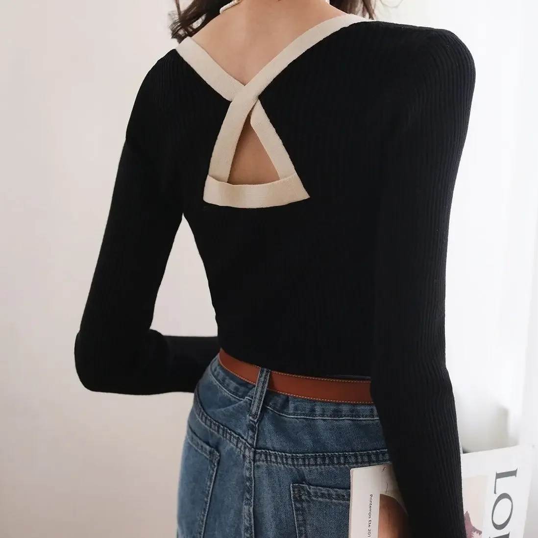 Ladies Pullovers Vintage Aesthetic Black New Knitwear Women's Knit Sweater Thermal Clothes Warm Sale All Cheap Korean Style Fall