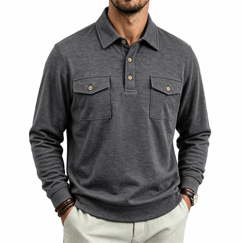 Herbst- und Winter-Herren-POLO-Pullover mit langen Ärmeln, lässigem Kragen, sportlichem Design und mehreren Taschen, Großhandel – Detail 37
